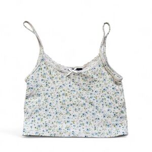 Brandy Melville Blue & White Floral Lace-Trim Cami